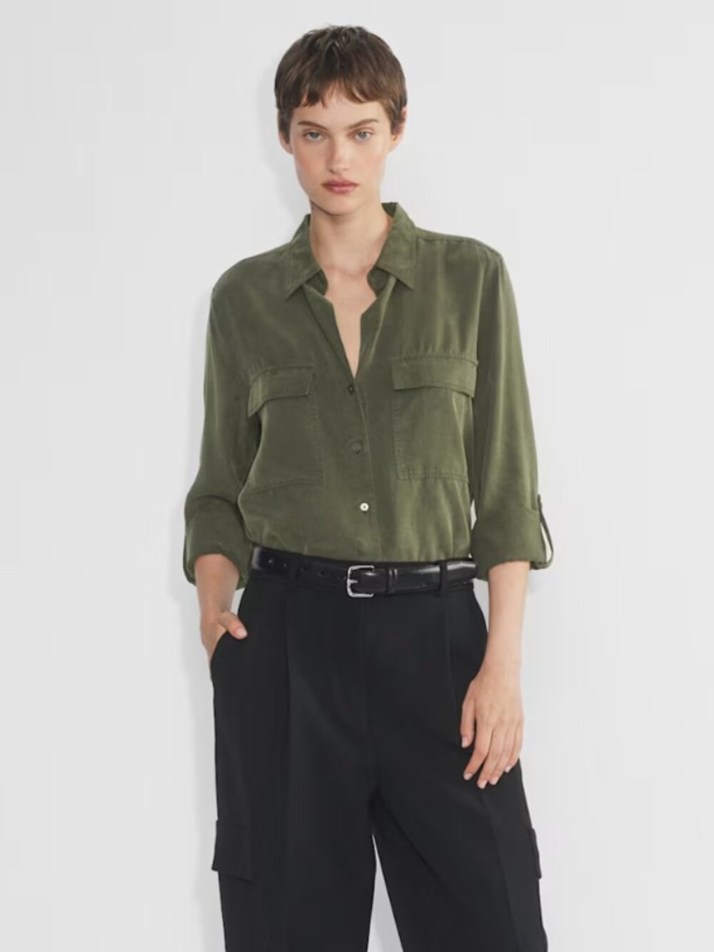 Babaton Aritzia Button-Down Shirt Dusty Green Oversize L